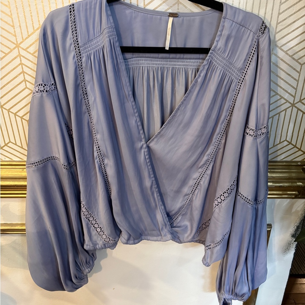 Free People Lavender Blouse with Crochet Details